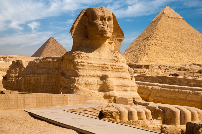 Great Sphinx of Giza, Egypt in daylight without visitors, image