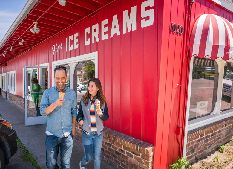 father and daughter enjoy ice cream at Marianne's in Santa Cruz, California ,picture