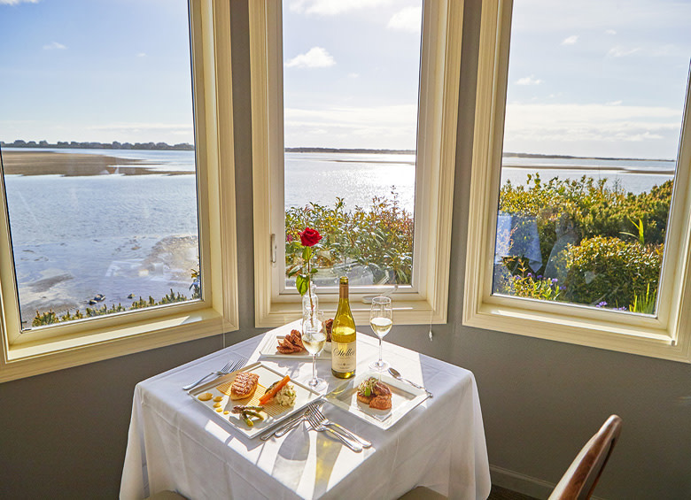 halibut and crab cakes with an ocean view at the Bay House in Lincoln City, Oregon, picture