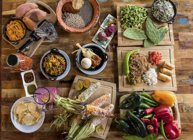 overhead display of ingredients in Mexican and Central American cuisine, picture