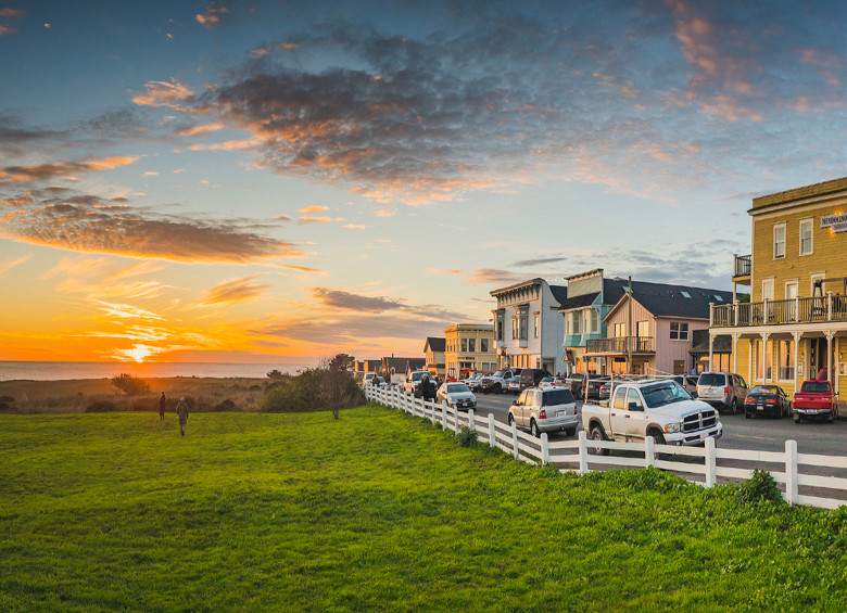 sunset on Main Street in Mendocino, California, picture