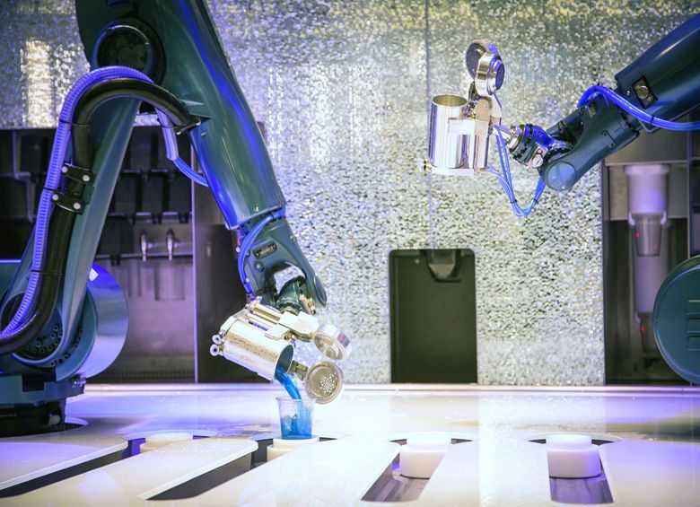 robot mixologists at Royal Caribbean’s Bionic Bar, picture