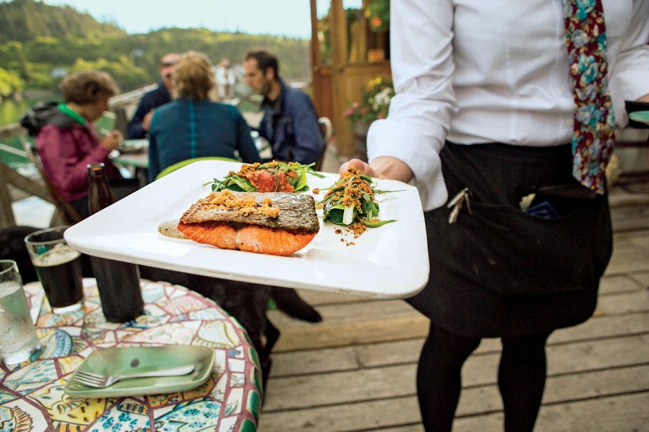 wild salmon served at the Saltry Restaurant in Halibut Cove, picture