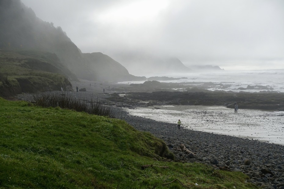 Rock hunting on a cove beach south of Yachats, Oregon, picture