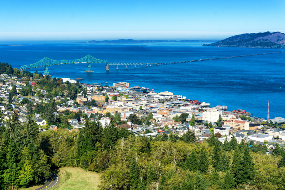 Astoria, Oregon looking out over the Columbia River, picture