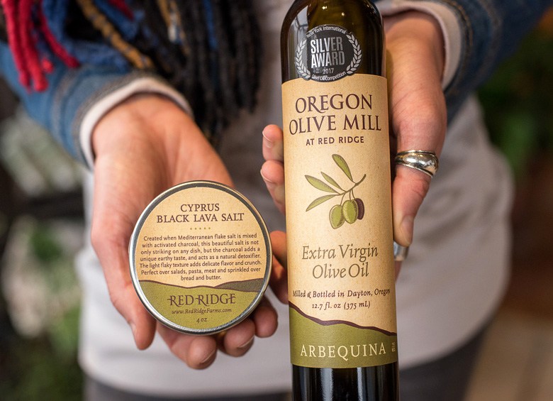 olive oil and black lava salt products from Red Ridge Farms in Dayton, Oregon, picture
