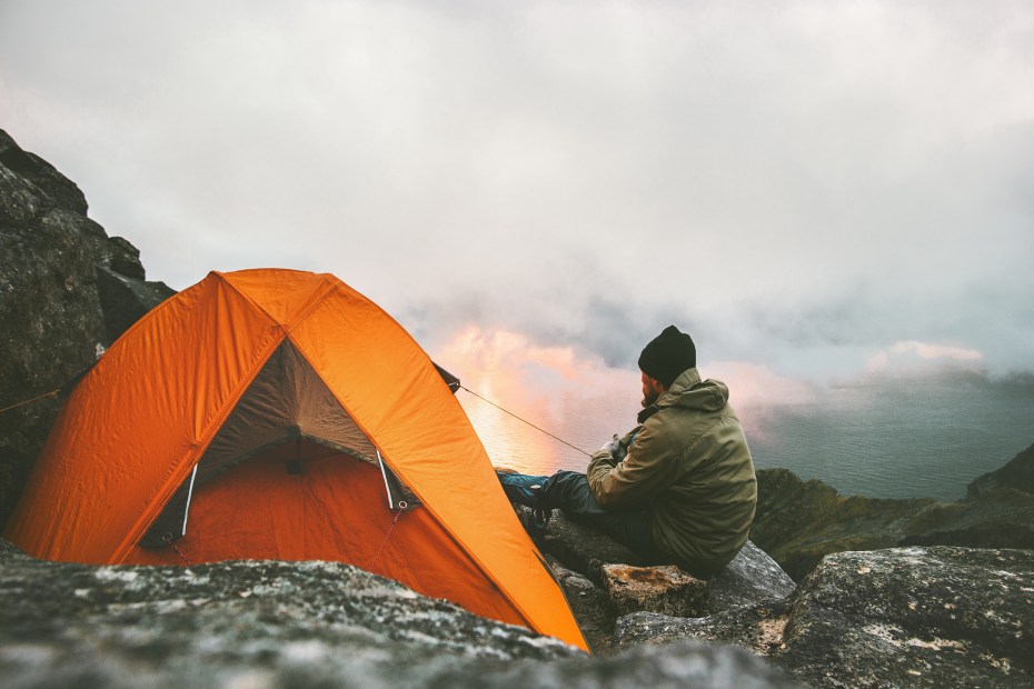 Mountain campsite with ocean view, picture