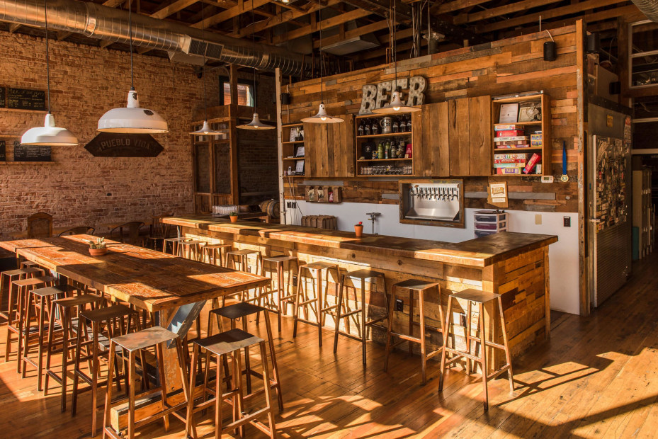 The all-wood tasting room at Pueblo Vida Brewing in downtown Tucson, picture