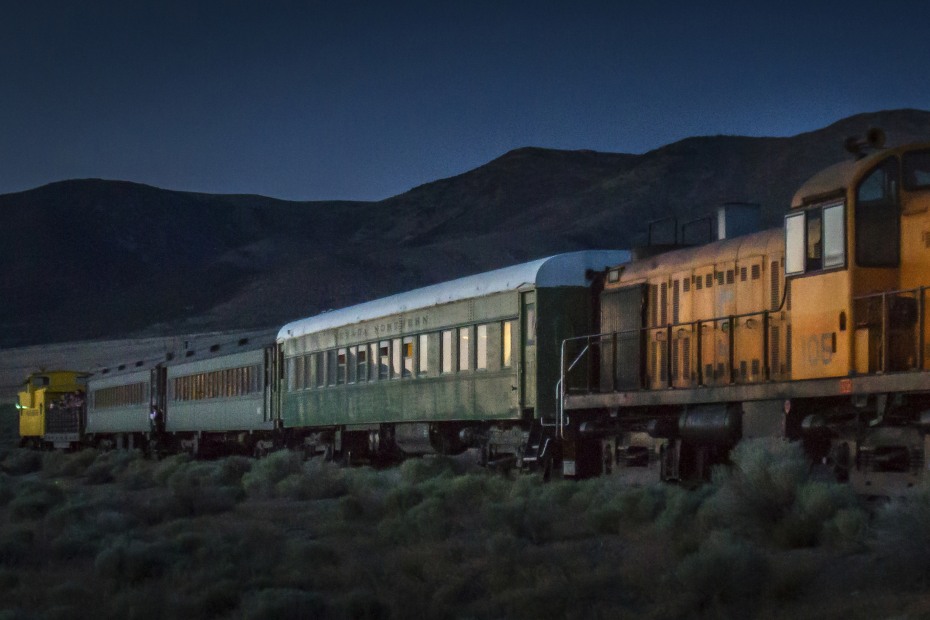 Star Train moves along the tracks at night, picture