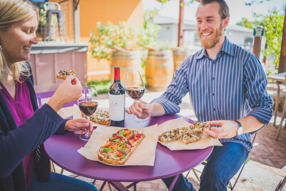 Eating bruschetta from the Clif Family food truck in St. Helena, California, picture