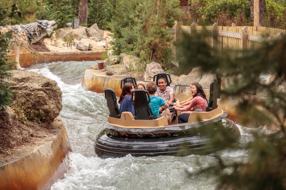 Riders on Knott's Berry Farm's updated Calico River Rapids in Southern California, image