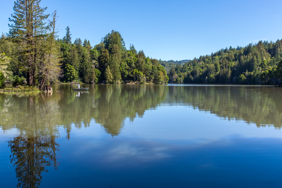 a person fishes in Loch Lomond reservoir, picture