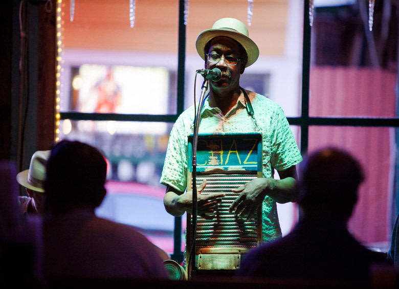 Washboard Chaz performs at the Spotted Cat club on Frenchman Street in New Orleans, picture
