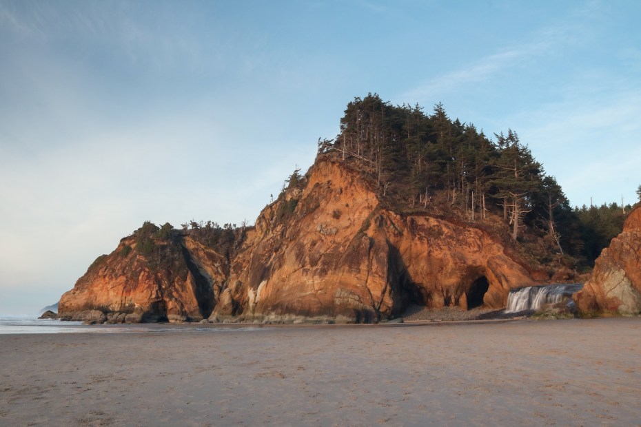 the sandy beach at Hug Point State Recreation Site in Oregon, picture