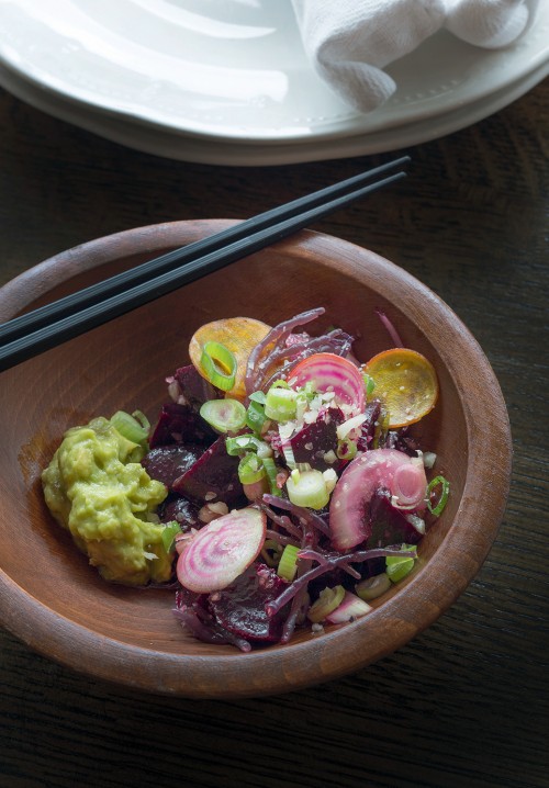 Beet poke with pickled limu at Mud Hen Water in Honolulu, Hawaii, picture