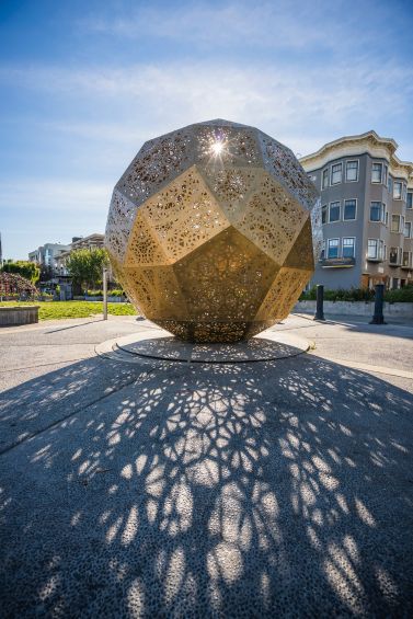 Round geometric sculpture at Patricia's Green in Hayes Valley San Francisco, photo