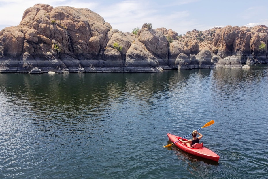 A kayaker on Watson Lake, Arizona.