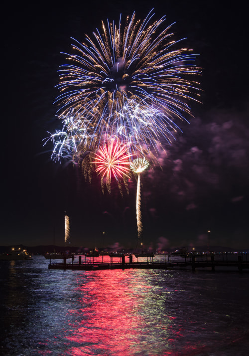 Fireworks explode over Lake Tahoe on the 4th of July, image