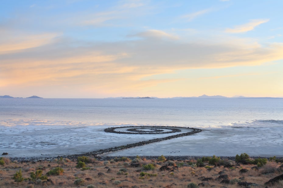 Great Salt Lake Utah Spiral Jetty at sunset, photo