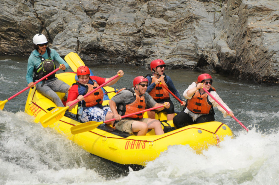 Family rafts the South Fork Run on the American River in California, picture
