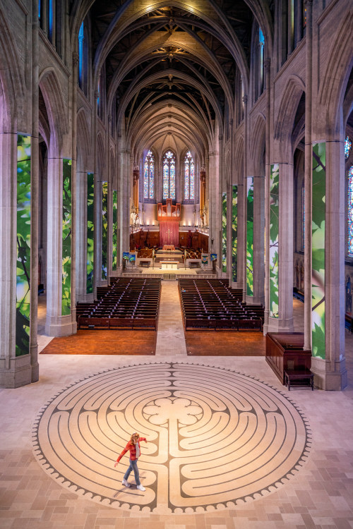 labyrinth and interior of Grace Cathedral in San Francisco, California, picture