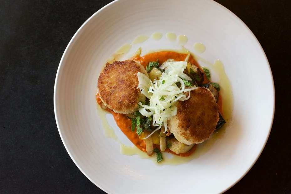 crab cakes served at the Dahlia Lounge in Seattle, Washington, picture