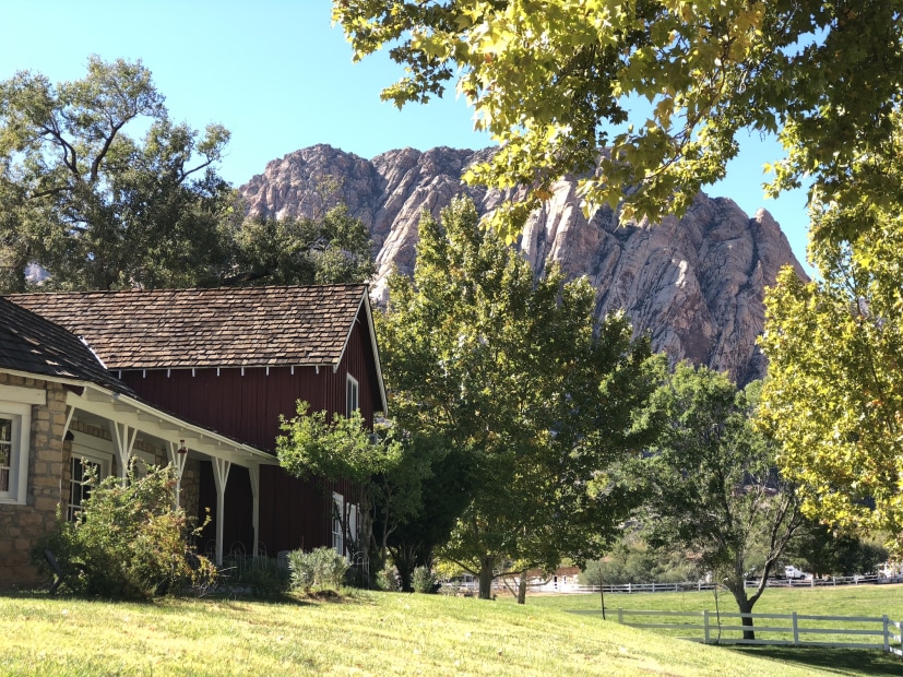 a picture taken at Spring Mountain Ranch State Park with green grass and trees