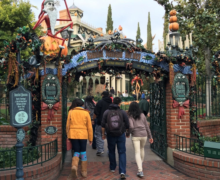 picture of the entrance to the Haunted Mansion during Halloween with Jack Skellington from Nightmare Before Christmas