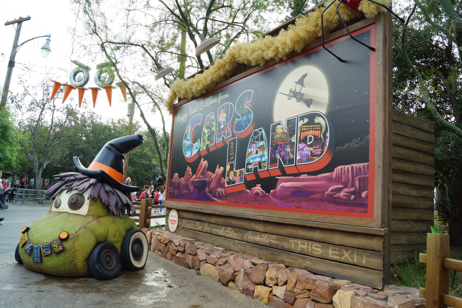 Picture of the Halloween decorations at Cars Land in Disneyland