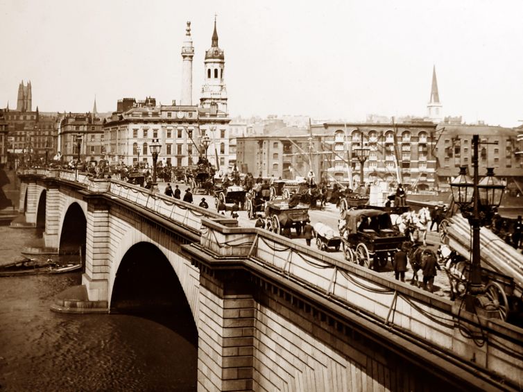 Vintage photo of London Bridge over the River Thames in the UK