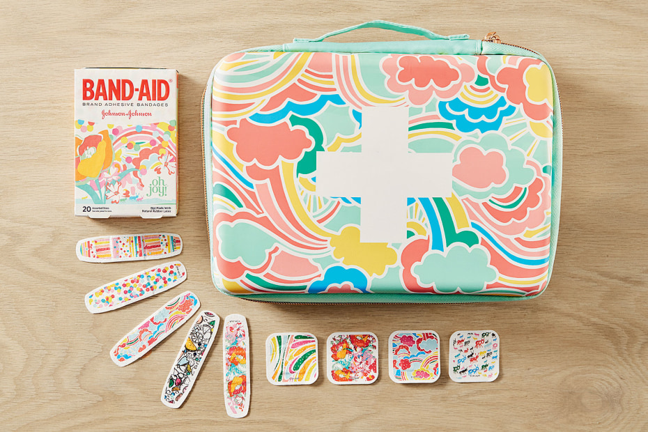 Joy Cho designed Band-Aid brand first aid kit with Band-Aid box and individual bandages, picture