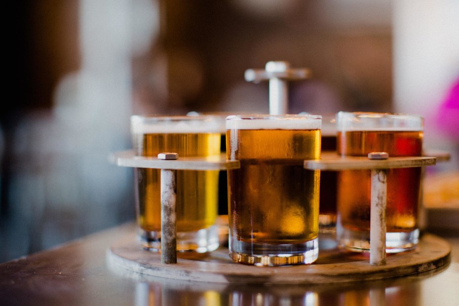 a flight of beers at Dust Bowl Brewing Co. along California's Highway 99, image