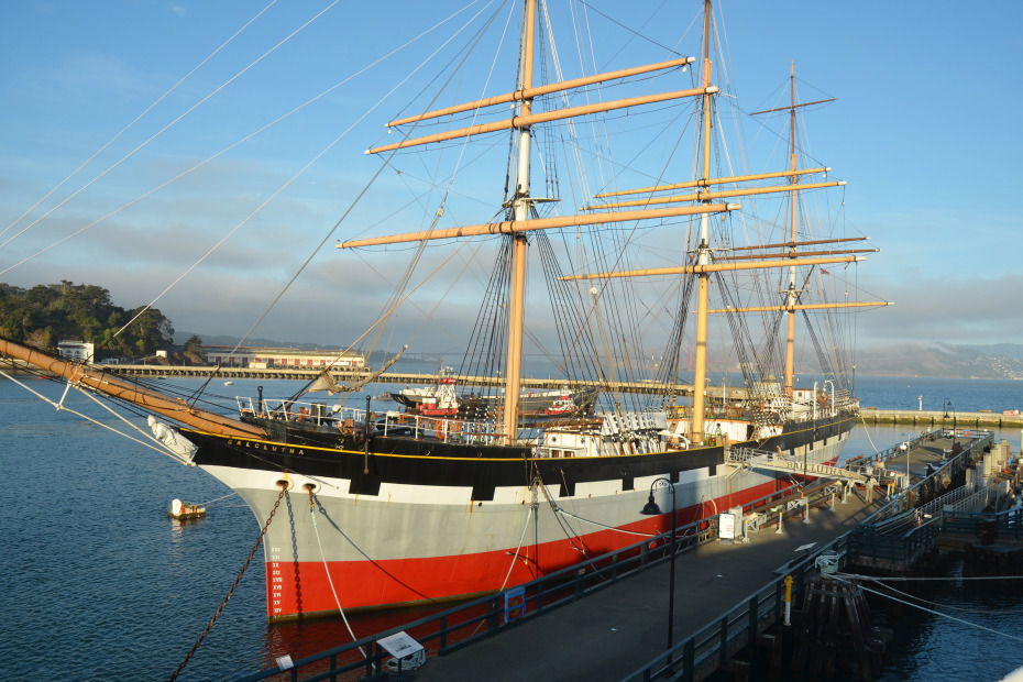The historic ship Balclutha docked at Hyde Sreet Pier in San Francisco, image