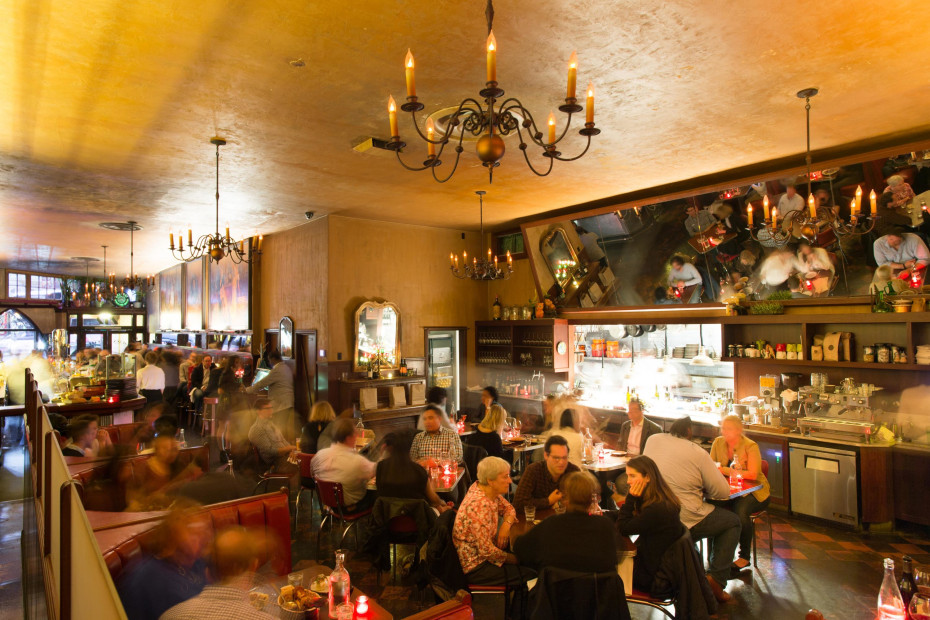 The dining room with diners at Tosca Cafe, San Francisco, picture