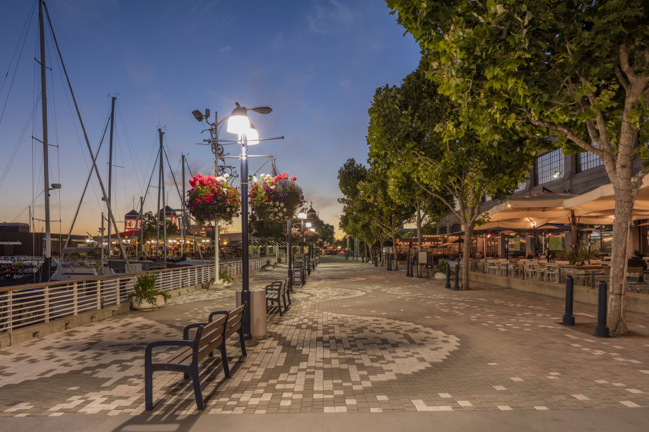 The main artery of Jack London Square in Oakland at night, image