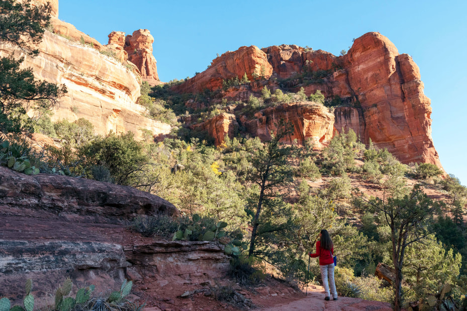 A woman hikes in Boynton Canyon near Sedona, Arizona.