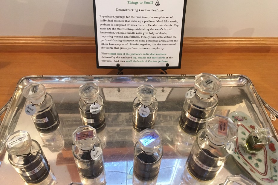 Tray of perfumes at the Aftel Archive of Curious Scents in Berkeley, photo