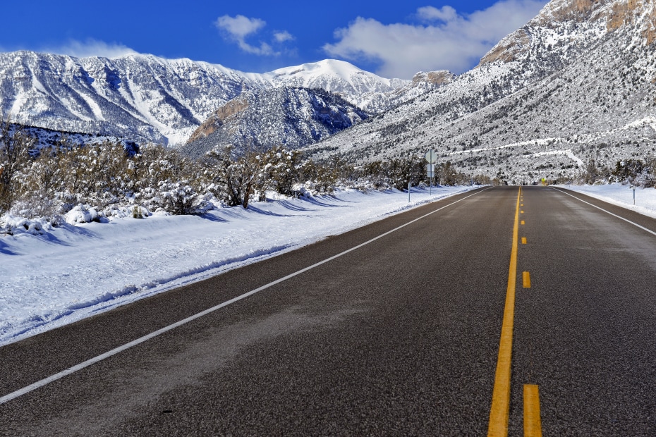 Snow-lined road in the Spring Mountains National Recreation Area, picture