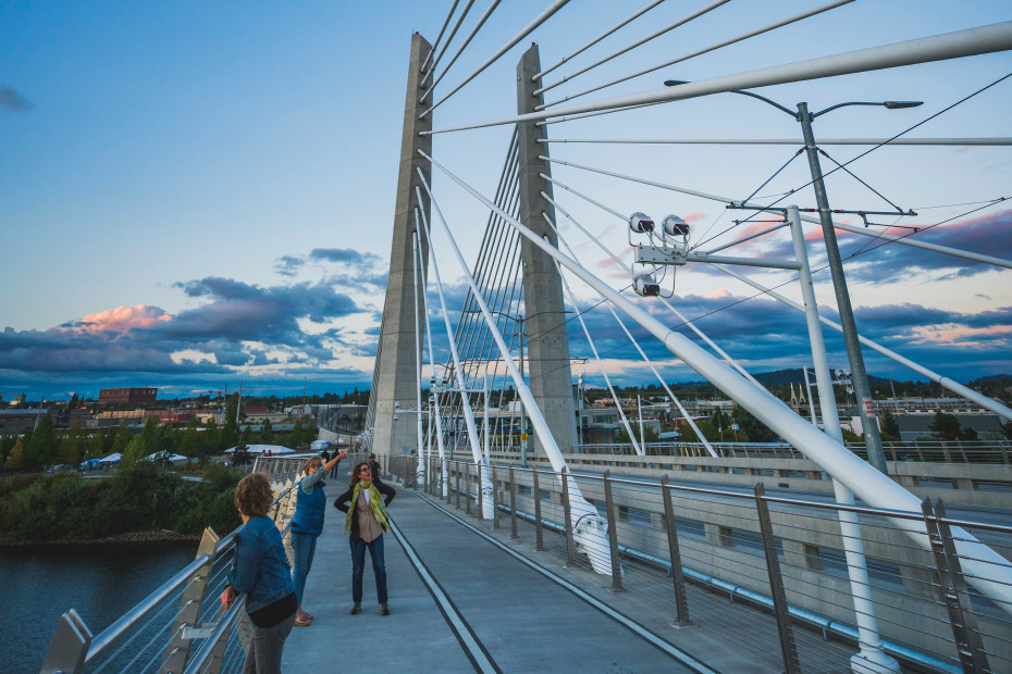 Tilikum Crossing bridge with pedestrians in Portland Oregon, picture