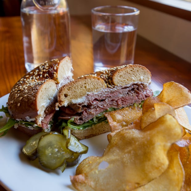 Roast beef sandwich on a bagel at Big Sur Roadhouse, image