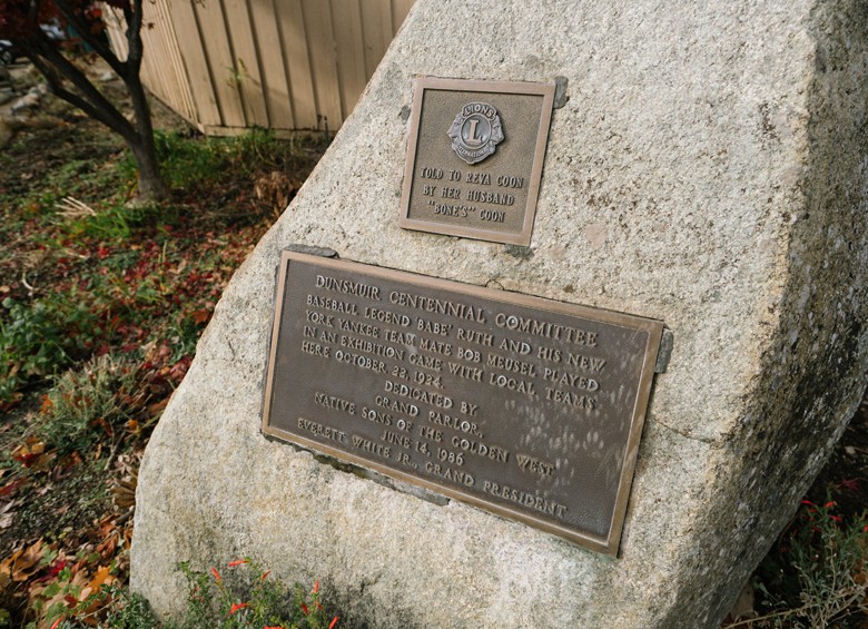 plaque commemorating Babe Ruth's home run at Dunsmuir Historical Ball Park, California, picture