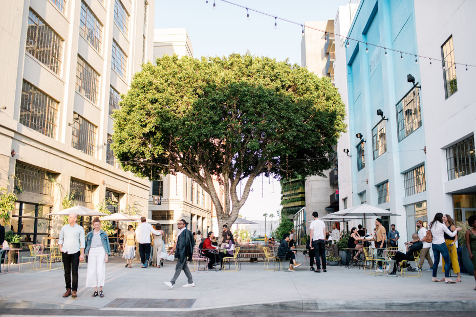 People mingle in the Row DTLA courtyard, image