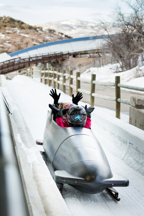 photo of three people riding in a bobsled at Utah Olympic Park in Park City, Utah