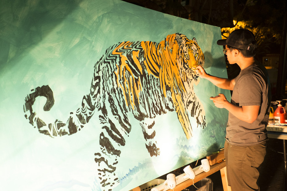 Artist Michael Borja paints at the SubZERO Festival, San Jose, California, picture