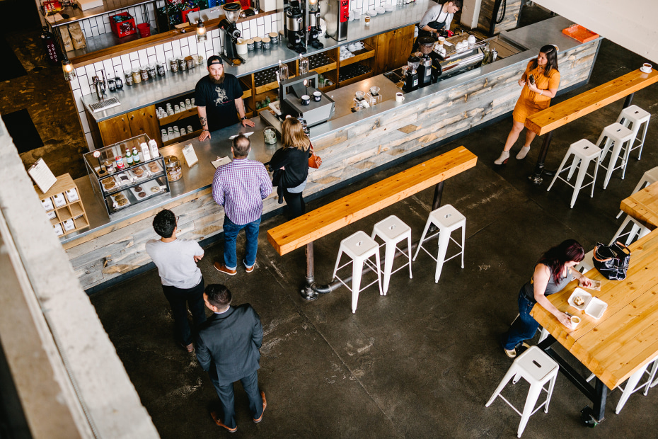 the ultra hip interior of Publik Coffee Roasters in Salt Lake City, Utah, picture