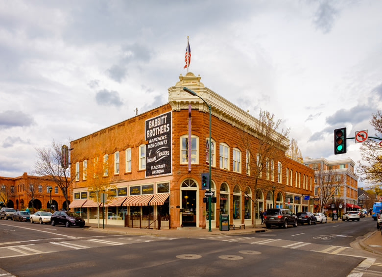 View of the historic downtown area with vintage architecture in Flagstaff, Arizona, picture