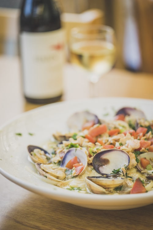 pasta with clams at Phil's Fish Market & Eatery in Moss Landing