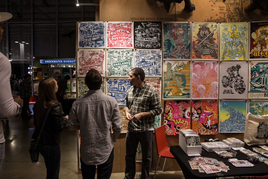 posters on display at the California Academy of Sciences' Nightlife event, pictured