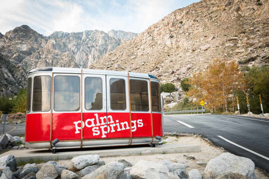 Air Tram gondola at the entrance of Palm Springs Aerial Tramway