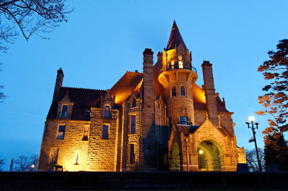 Craigdarroch Castle in Victoria, B.C., lit up at night